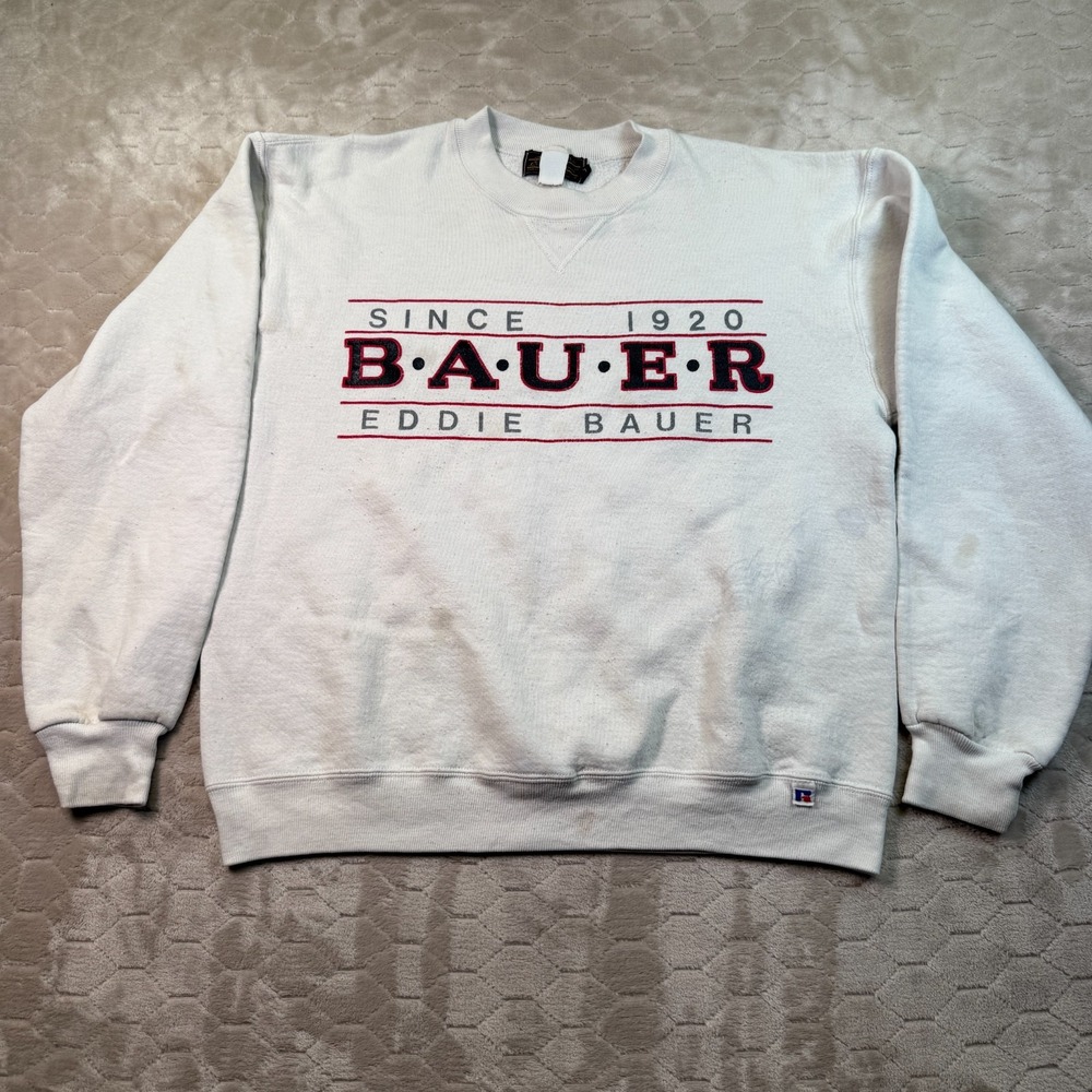 VTG Eddie Bauer Russell Athletic Sweatshirt Boot? Sz Large‎ STAINED WORN Look